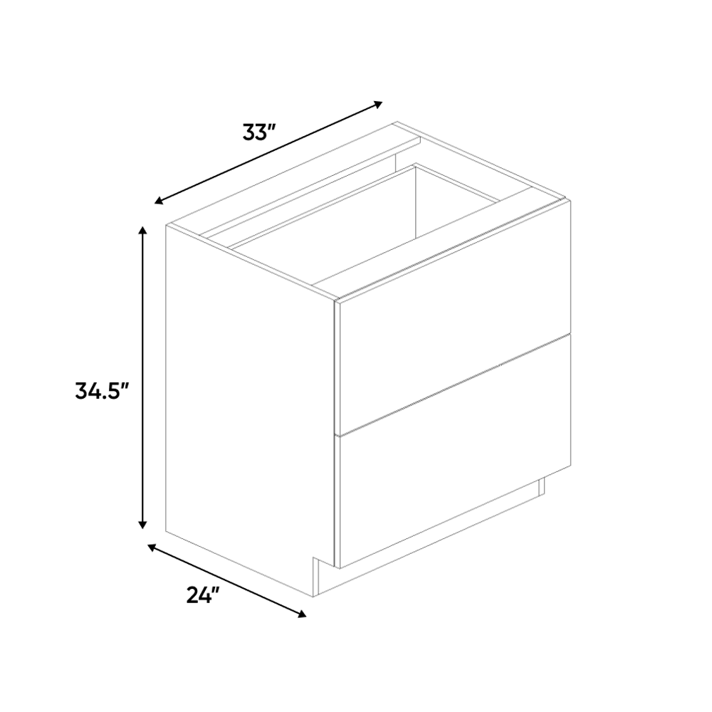 RTA - Muratti Textured - 2 Drawer Base Cabinet - 33"W x 34.5"H x 24"D - Frameless Cabinet