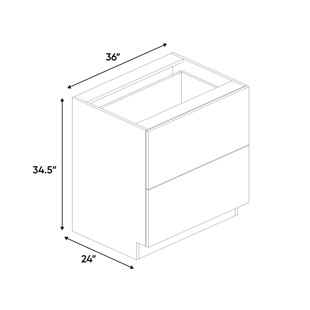 RTA - Blanco Gloss - 2 Drawer Base Cabinet - 36"W x 34.5"H x 24"D - Frameless Cabinet