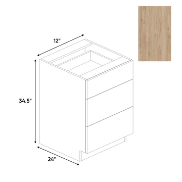 RTA - Anniversary Oak Textured - 3 Drawer Base Cabinet - 12