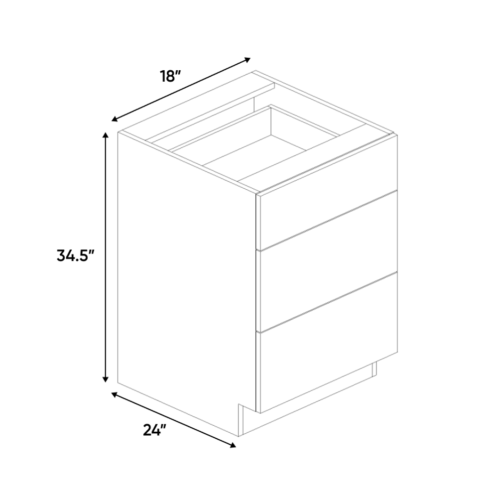 RTA - Blanco Gloss - 3 Drawer Base Cabinet - 18