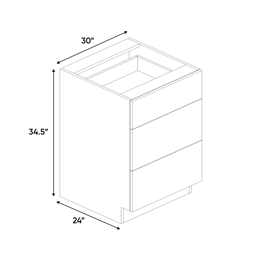 RTA - Carbon Frozen Wood Textured - 3 Drawer Base Cabinet - 30
