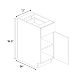 RTA - Cashmere Matte - Single Door Base Cabinet - 12"W x 34.5"H x 24"D - Frameless Cabinet