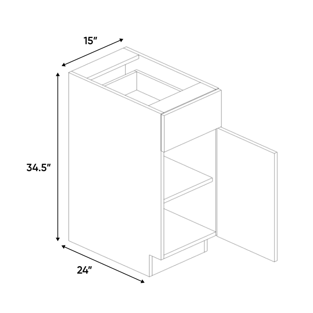 RTA - Indigo Blue Matte - Single Door Base Cabinet - 15"W x 34.5"H x 24"D - Frameless Cabinet