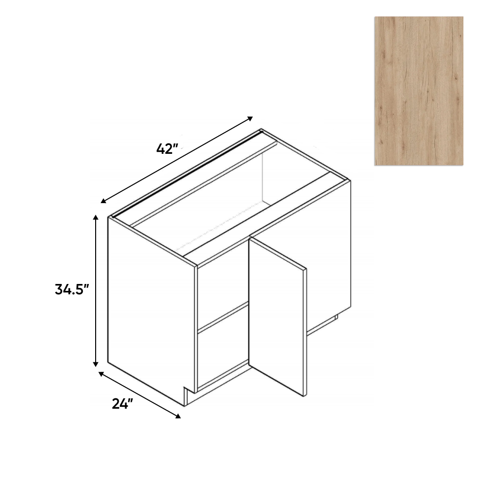 RTA - Anniversary Oak Textured - Blind Corner Base Cabinet - 42"W x 34.5"H x 24"D - Frameless Cabinet