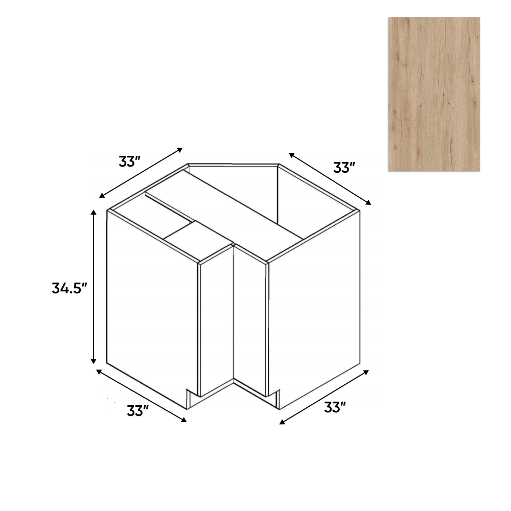 RTA - Anniversary Oak Textured - Lazy Susan Base Cabinet - 33"W x 34.5"H x 33"D - Frameless Cabinet