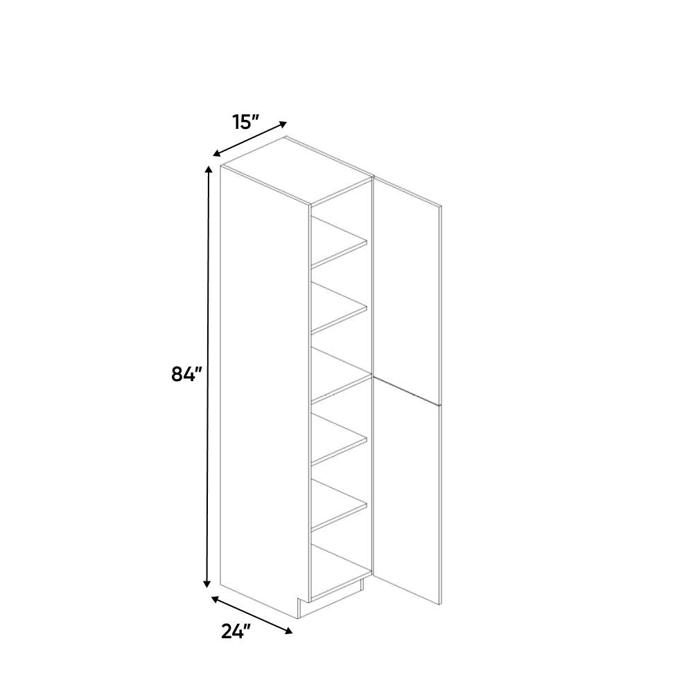 RTA - Blanco Gloss - Tall Pantry Cabinet - 15"W x 84"H x 24"D - Frameless Cabinet