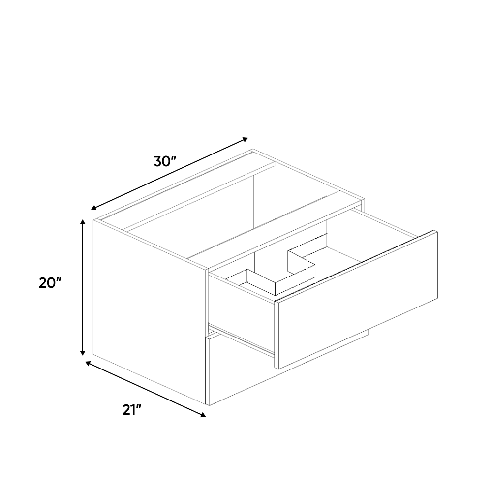 RTA - Guayana Gloss - Vanity Hanging Drawer Sink Base Cabinet - 30"W x 20"H x 21"D - Frameless Cabinet