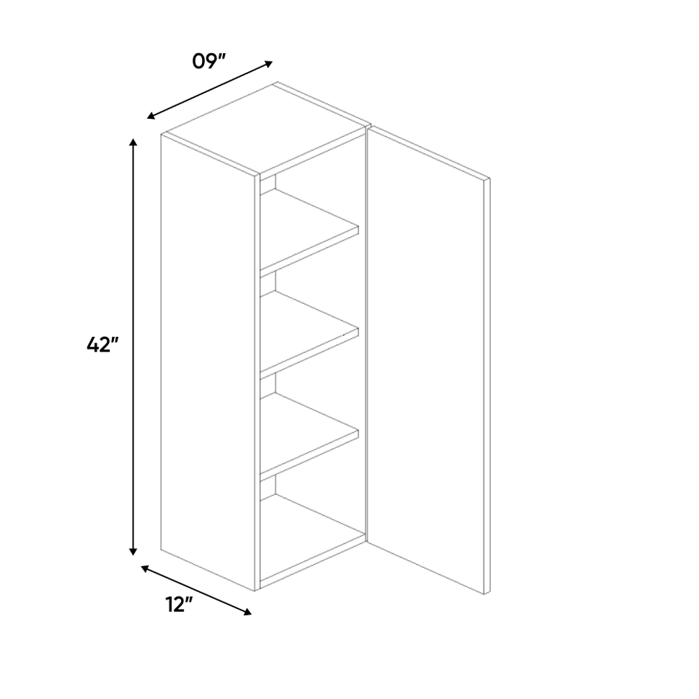 RTA - Gris Nube Matte - Wall Cabinet - 9"W x 42"H x 12"D - Frameless Cabinet