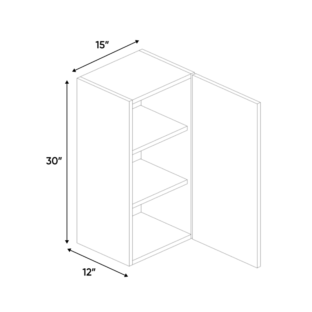 RTA - Blanco Gloss - Wall Cabinet - 15"W x 30"H x 12"D - Frameless Cabinet