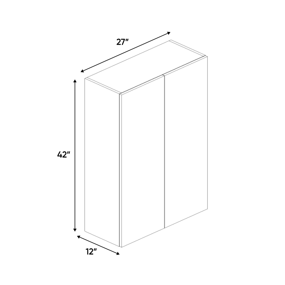 RTA - Cashmere Gloss - Wall Cabinet - 27"W x 42"H x 12"D - Frameless Cabinet
