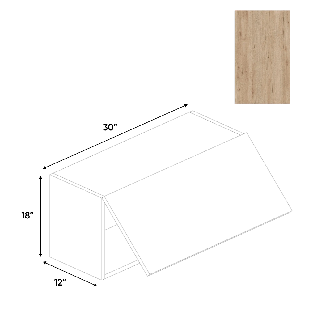 RTA - Anniversary Oak Textured - Wall Upper Cabinet - 30"W x 18"H x 12"D - Frameless Cabinet