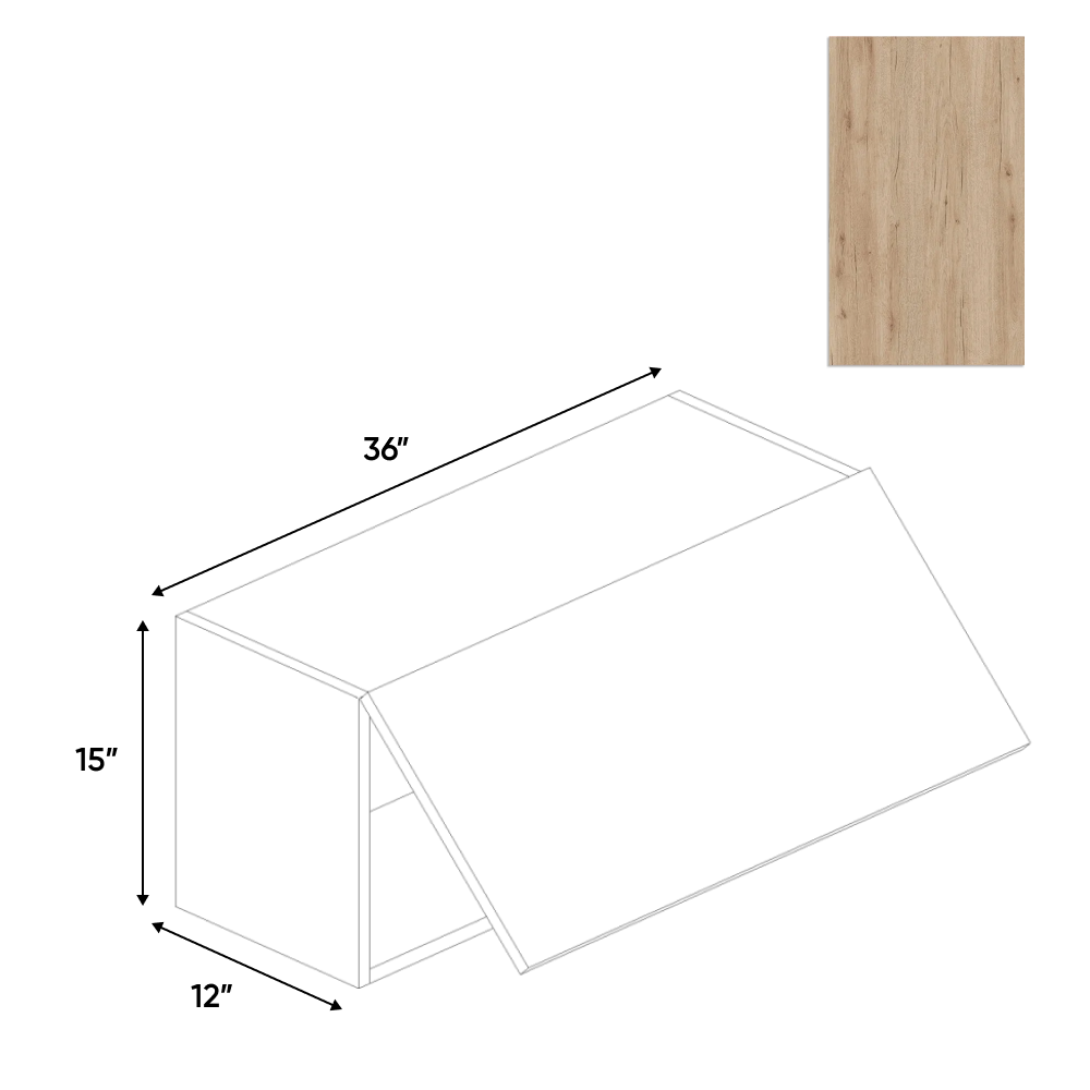 RTA - Anniversary Oak Textured - Wall Upper Cabinet - 36"W x 15"H x 12"D - Frameless Cabinet