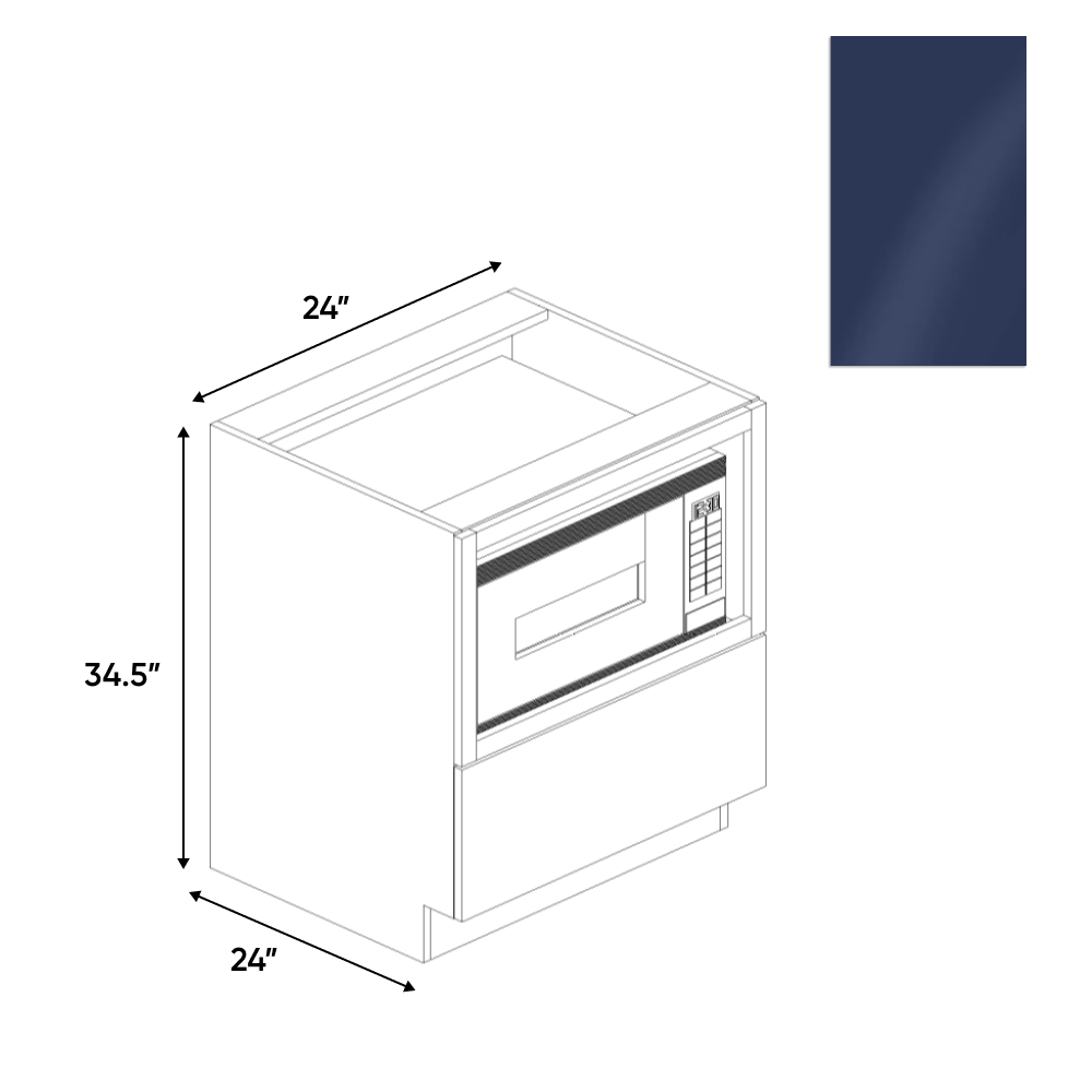 RTA - Indigo Blue Gloss - Base Microwave Cabinet - 24"W x 34.5"H x 24"D - Frameless Cabinet