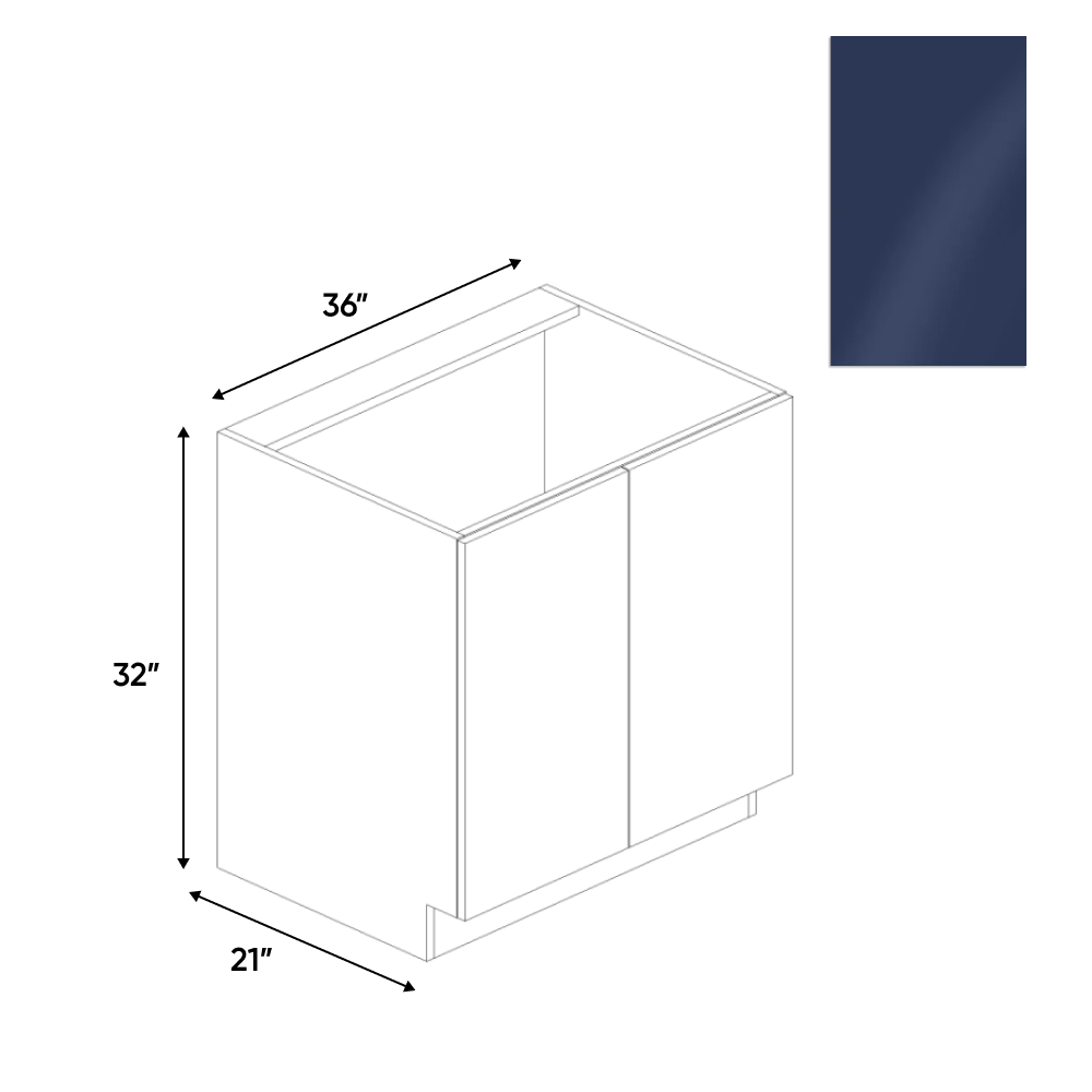 RTA - Indigo Blue Gloss - Vanity Sink Base Cabinet Full Height - 36"W x 30"H x 21"D - Frameless Cabinet