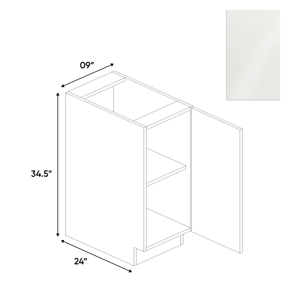 RTA - Blanco Gloss - Base Full Height Cabinet - 9"W x 34.5"H x 24"D - Frameless Cabinet