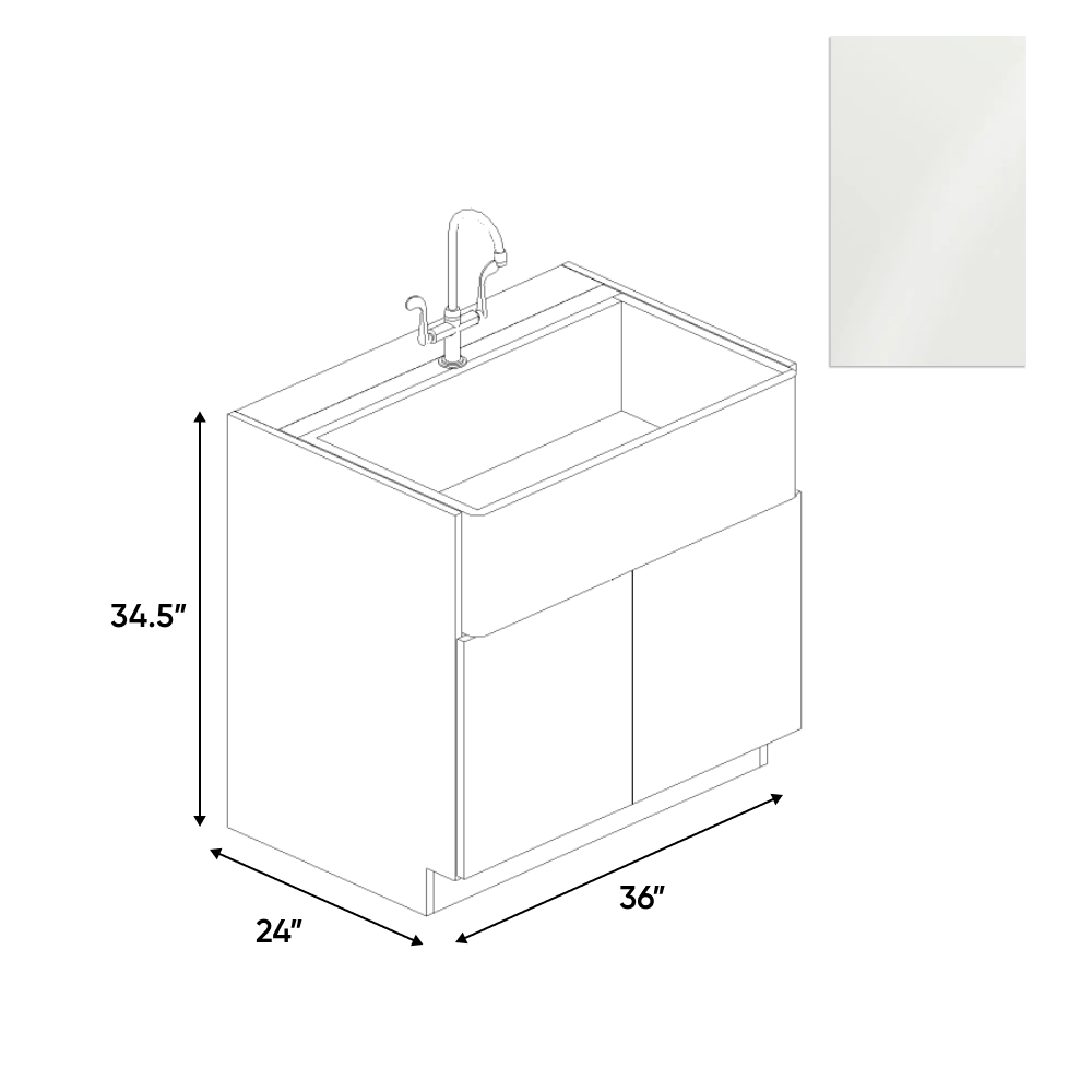 RTA - Blanco Gloss - Farm Sink Base Cabinet - 36"W x 34.5"H x 24"D - Frameless Cabinet