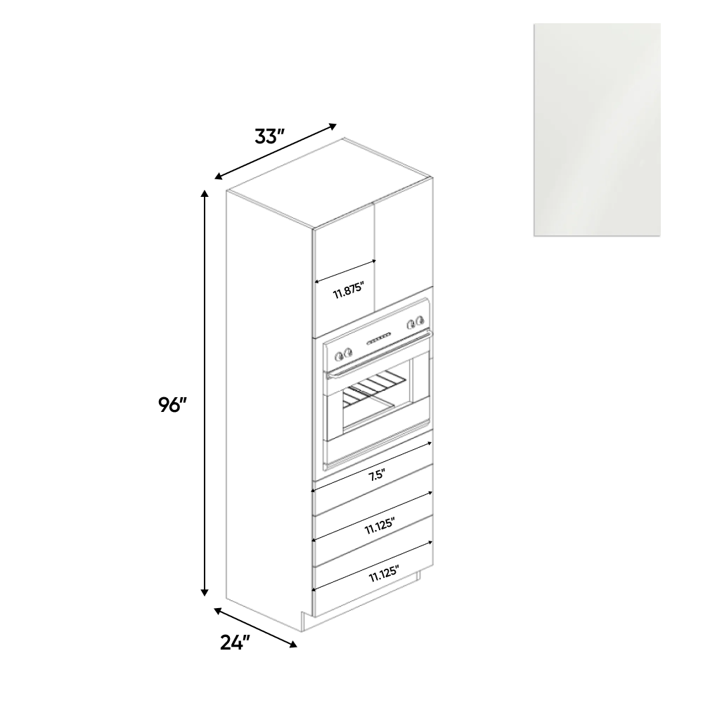 Blanco Gloss - Tall Oven Cabinet - 33"W x 96"H x 24"D - Pre Assembled - Frameless Cabinet