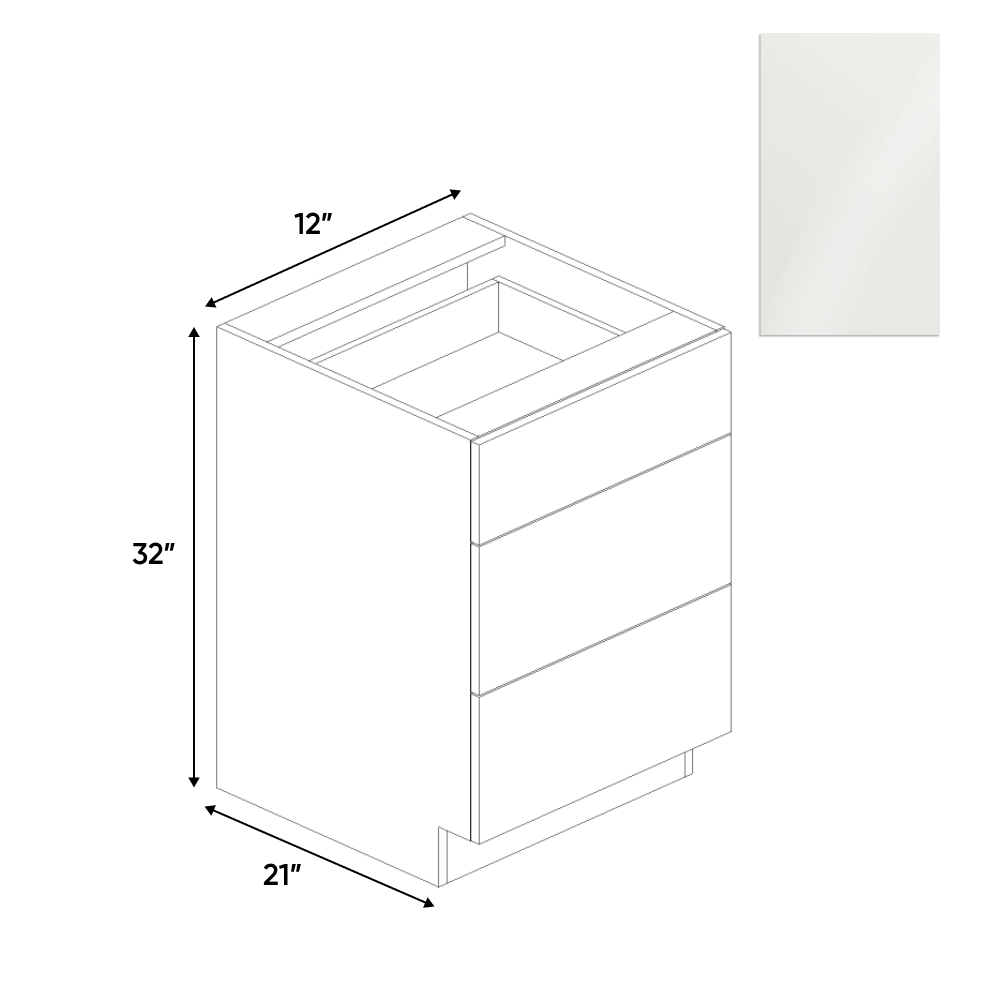 RTA - Blanco Gloss - Vanity Drawer Base Cabinet - 12"W x 30"H x 21"D - Frameless Cabinet