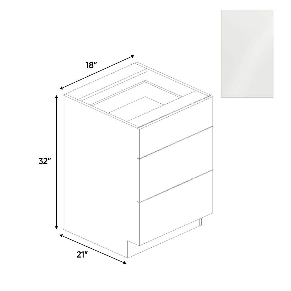 RTA - Blanco Gloss - Vanity Drawer Base Cabinet - 18"W x 30"H x 21"D - Frameless Cabinet