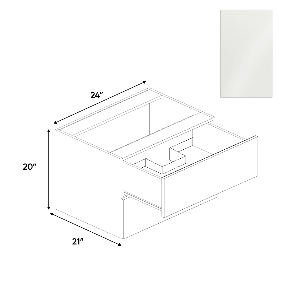 RTA - Blanco Gloss - Vanity Hanging Drawer Sink Base Cabinet - 24"W x 20"H x 21"D - Frameless Cabinet