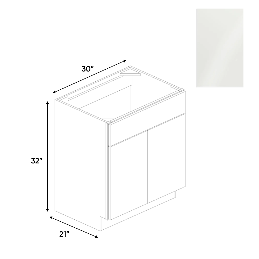 RTA - Blanco Gloss - Vanity Sink Base Cabinet - 30"W x 30"H x 21"D - Frameless Cabinet