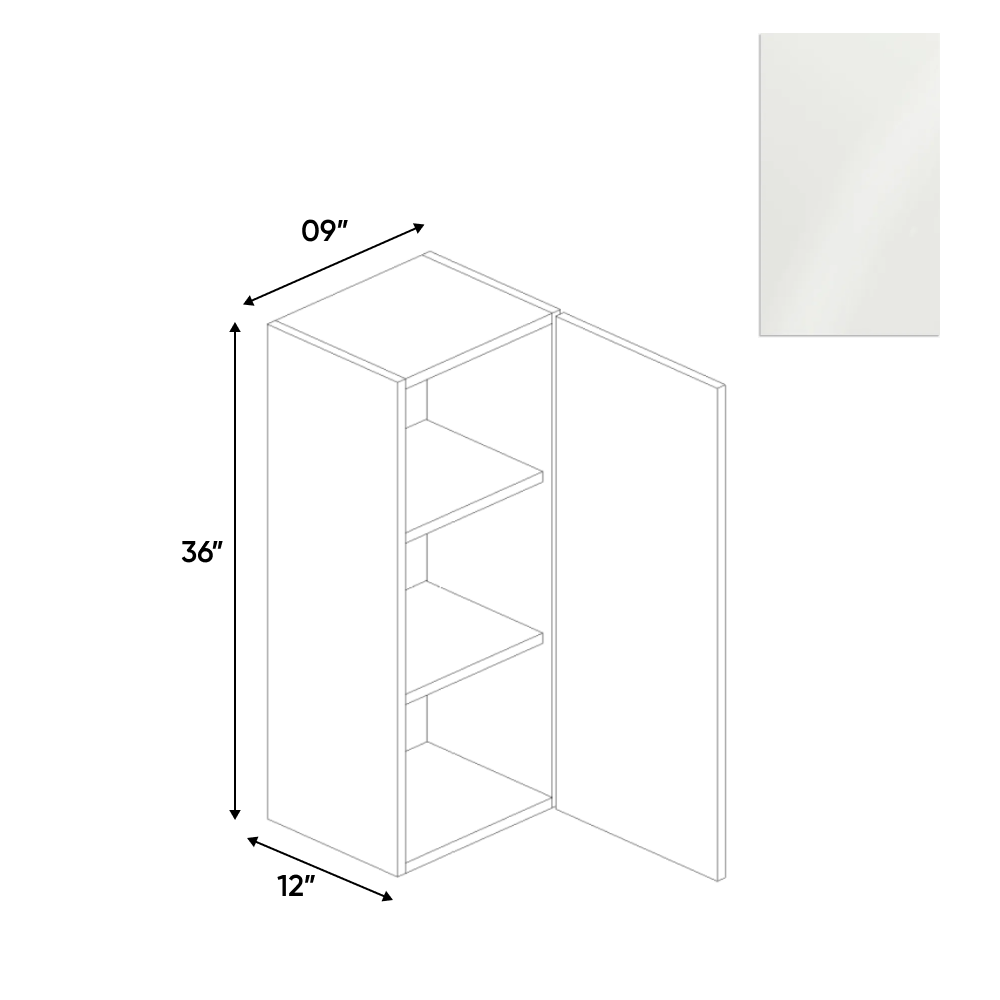 RTA - Blanco Gloss - Wall Cabinet - 9"W x 36"H x 12"D - Frameless Cabinet