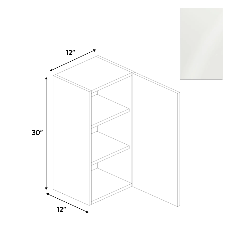 RTA - Blanco Gloss - Wall Cabinet - 12"W x 30"H x 12"D - Frameless Cabinet