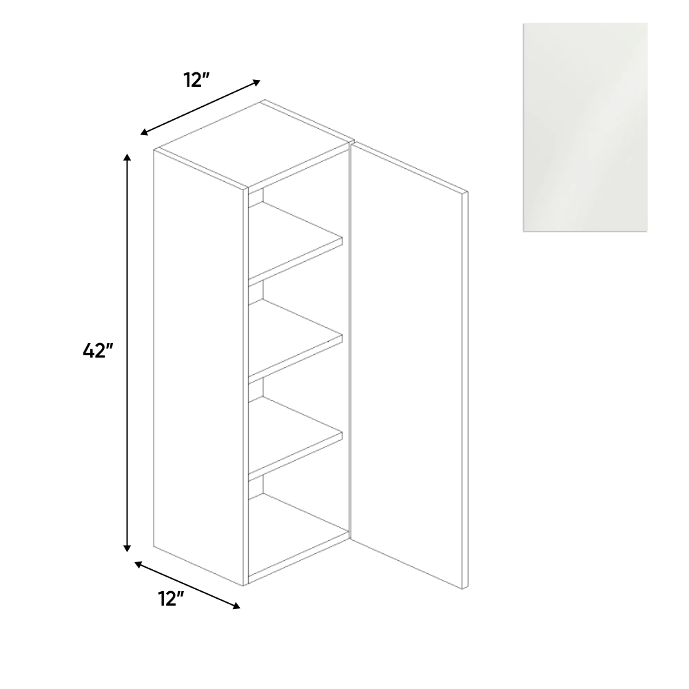 RTA - Blanco Gloss - Wall Cabinet - 12"W x 42"H x 12"D - Frameless Cabinet