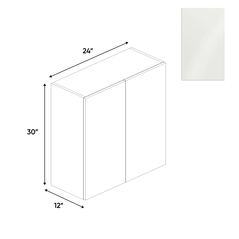 RTA - Blanco Gloss - Wall Cabinet - 24"W x 30"H x 12"D - Frameless Cabinet