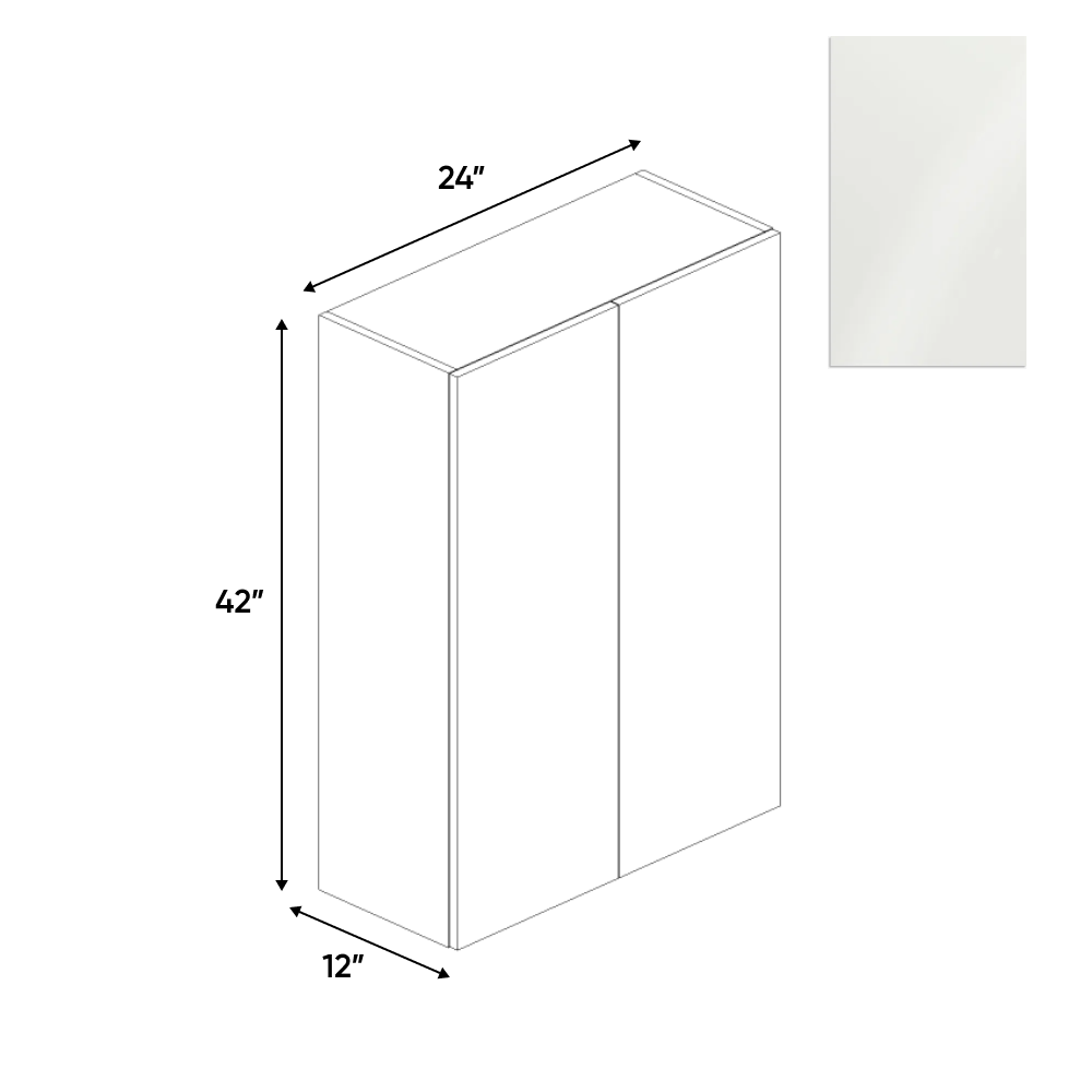 RTA - Blanco Gloss - Wall Cabinet - 24"W x 42"H x 12"D - Frameless Cabinet