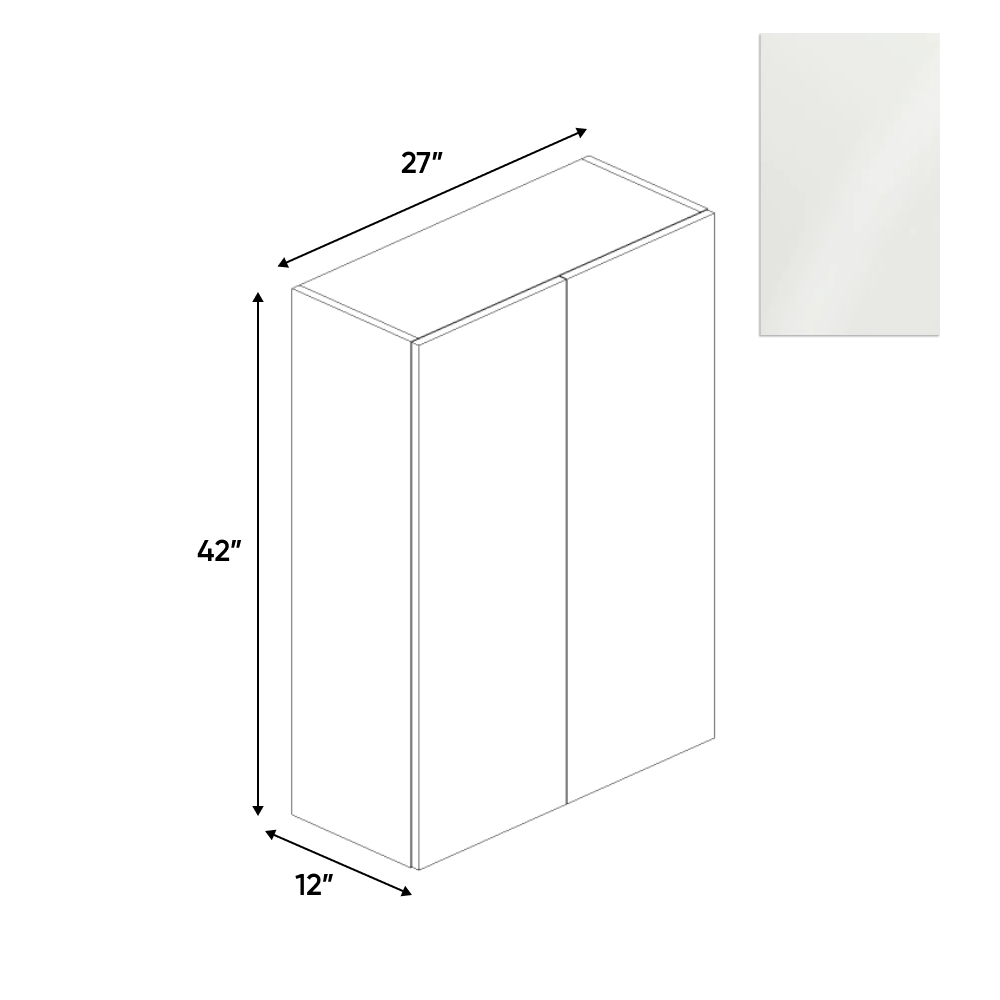 RTA - Blanco Gloss - Wall Cabinet - 27"W x 42"H x 12"D - Frameless Cabinet