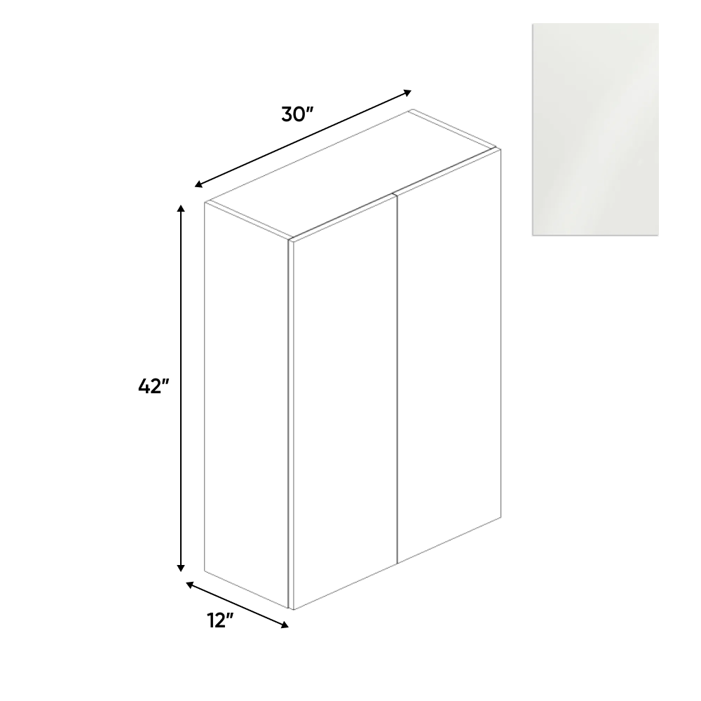 RTA - Blanco Gloss - Wall Cabinet - 30"W x 42"H x 12"D - Frameless Cabinet