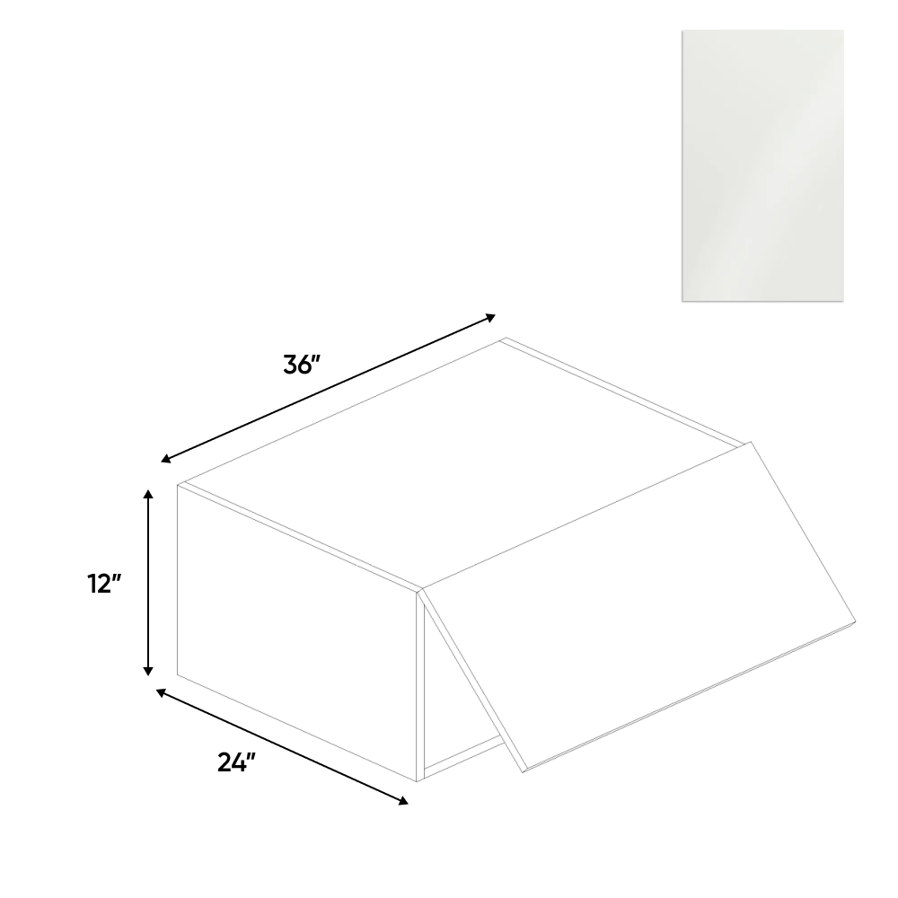 RTA - Blanco Gloss - Wall Upper Cabinet - 36"W x 12"H x 24"D - Frameless Cabinet