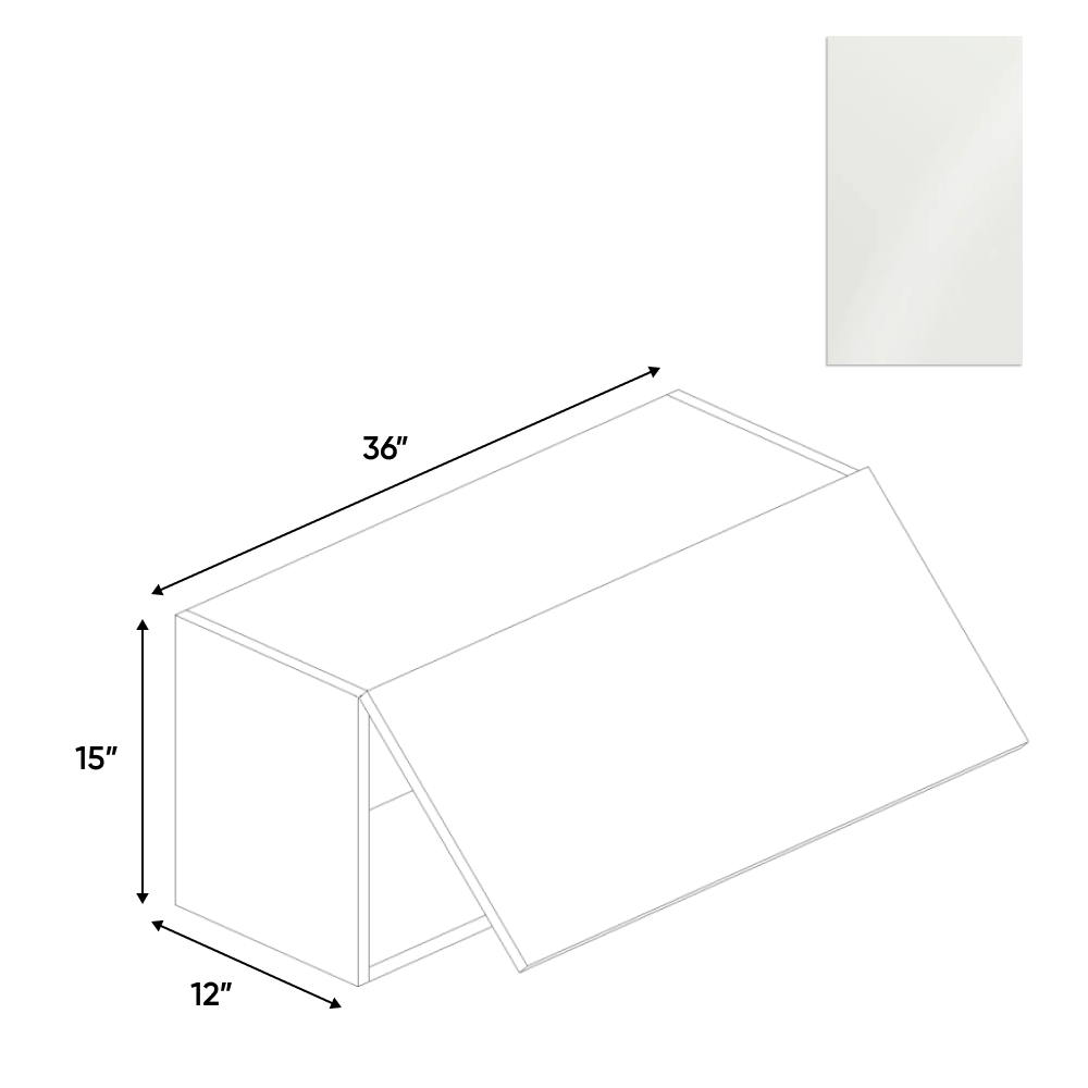 RTA - Blanco Gloss - Wall Upper Cabinet - 36"W x 15"H x 12"D - Frameless Cabinet