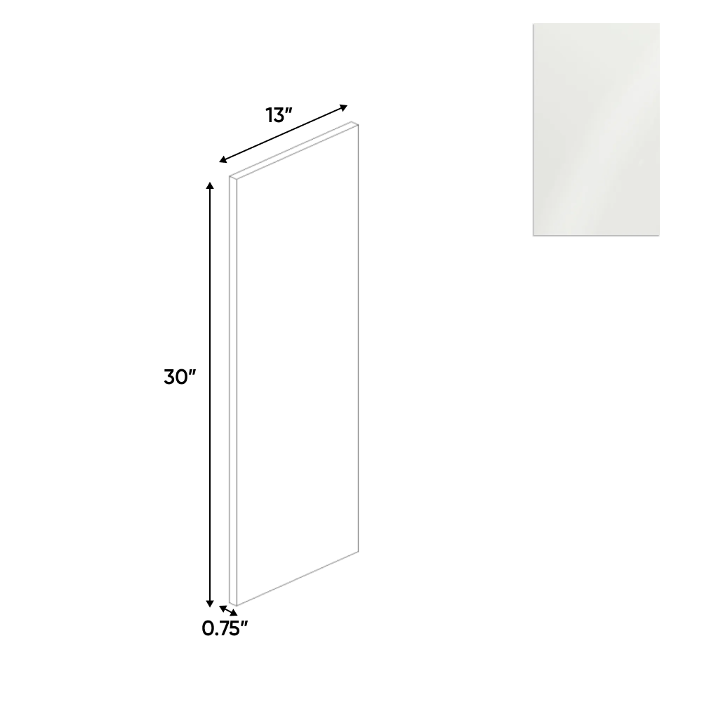 RTA - Blanco Gloss - Finished End Wall Panel - 13"W x 30"H x 0.75"D - Frameless Cabinet