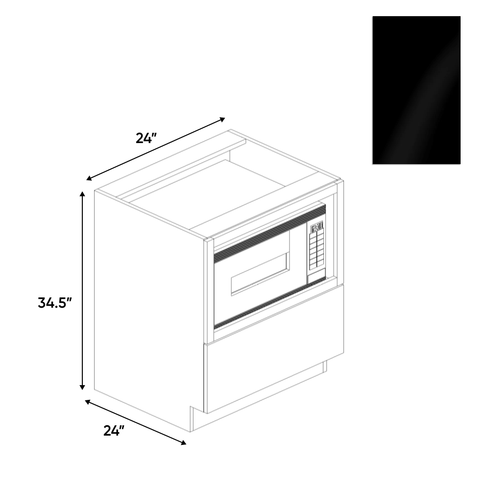 Negro Gloss - Base Microwave Cabinet - 24"W x 34.5"H x 24"D - Pre Assembled - Frameless Cabinet