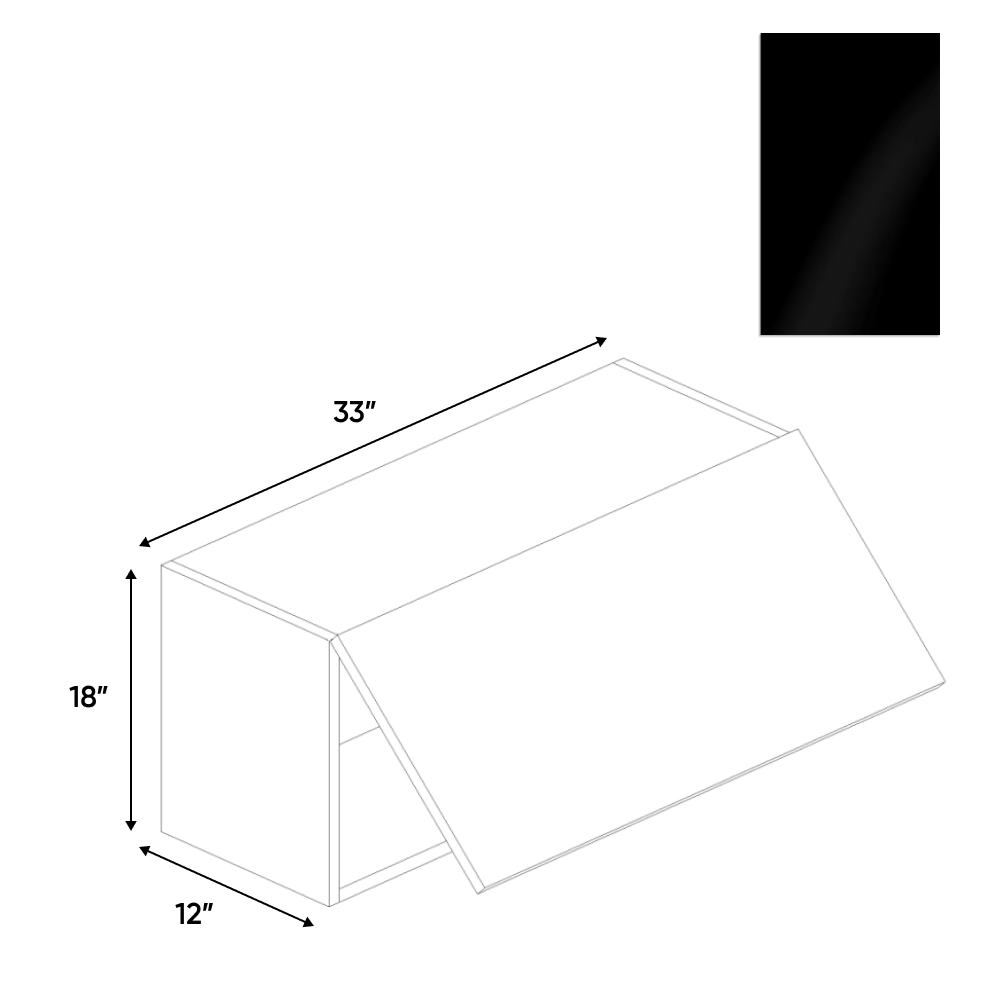 RTA - Negro Gloss - Wall Upper Cabinet - 33"W x 18"H x 12"D - Frameless Cabinet