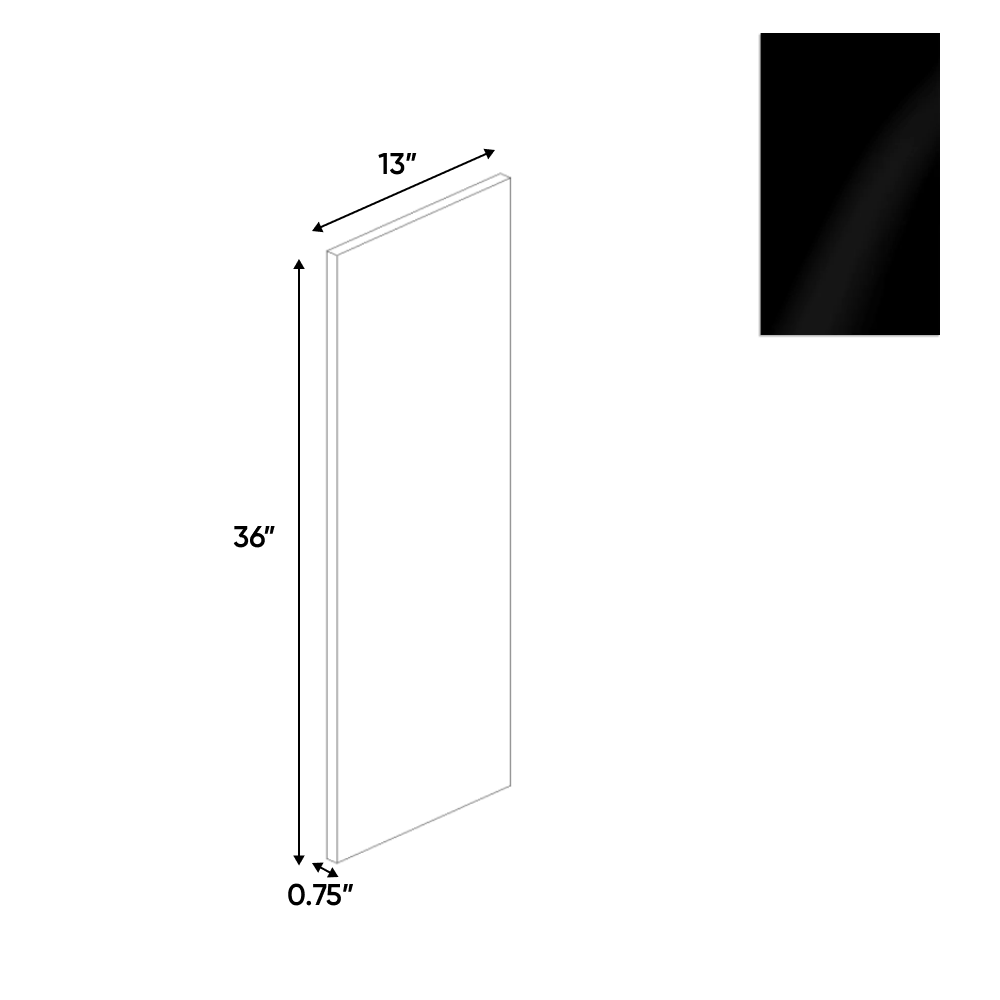 RTA - Negro Gloss - Finished End Wall Panel - 13"W x 36"H x 0.75"D - Frameless Cabinet