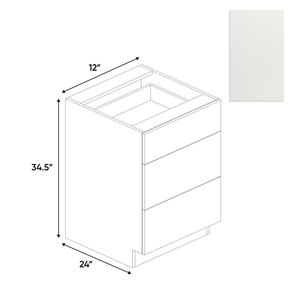 RTA - Blanco Matte - 3 Drawer Base Cabinet - 12"W x 34.5"H x 24"D - Frameless Cabinet