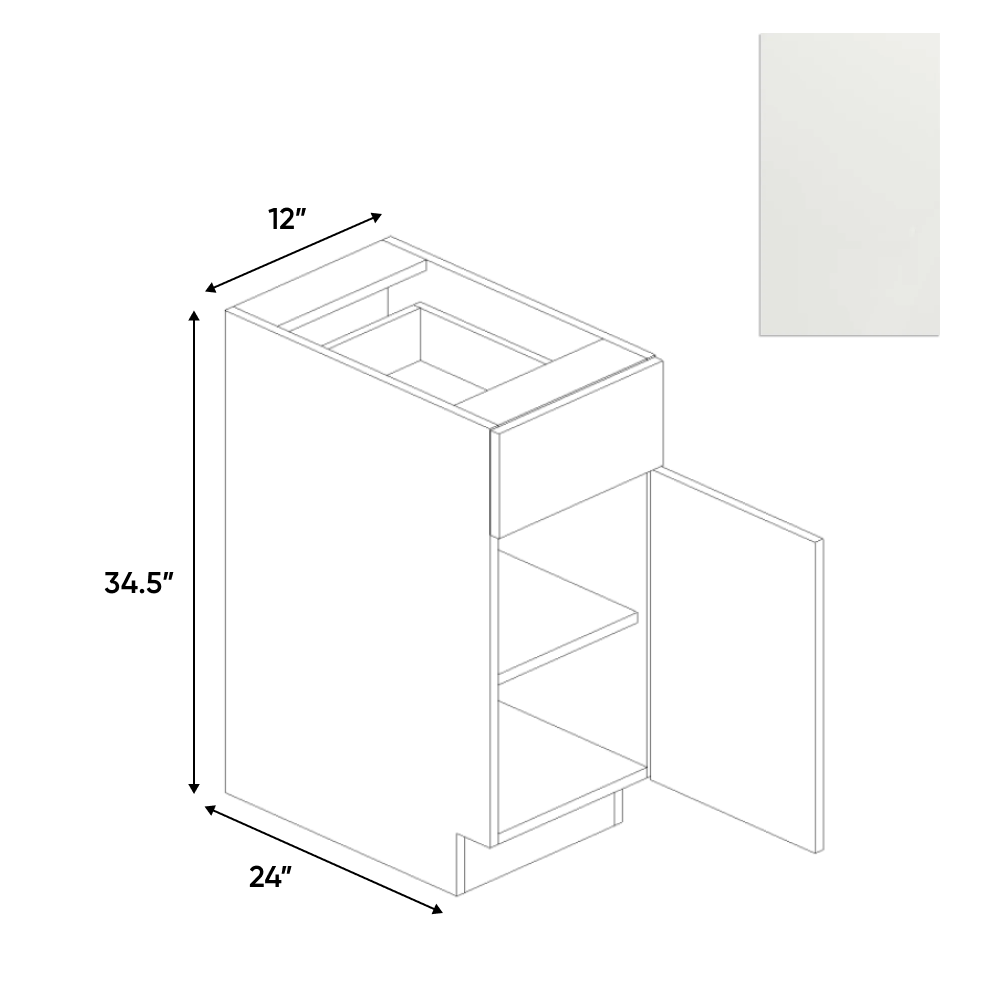 RTA - Blanco Matte - Single Door Base Cabinet - 12"W x 34.5"H x 24"D - Frameless Cabinet