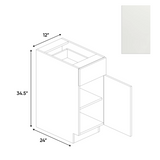 RTA - Blanco Matte - Single Door Base Cabinet - 12"W x 34.5"H x 24"D - Frameless Cabinet