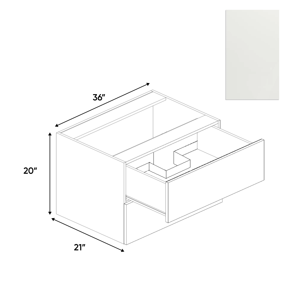 RTA - Blanco Matte - Vanity Hanging Drawer Sink Base Cabinet - 36"W x 20"H x 21"D - Frameless Cabinet