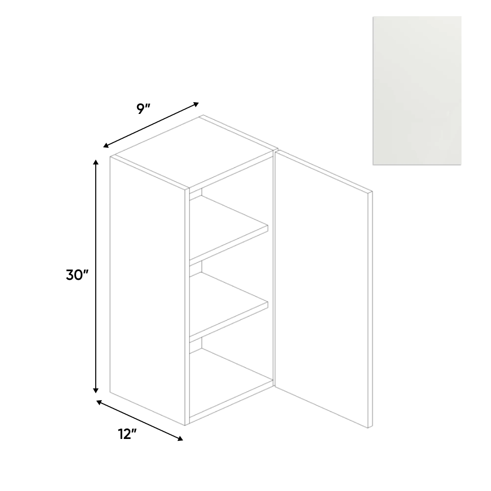 RTA - Blanco Matte - Wall Cabinet - 9"W x 30"H x 12"D - Frameless Cabinet