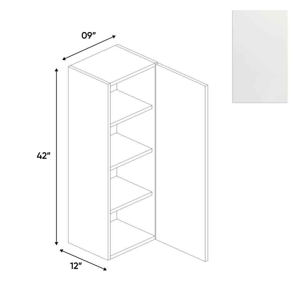 RTA - Blanco Matte - Wall Cabinet - 9"W x 42"H x 12"D - Frameless Cabinet