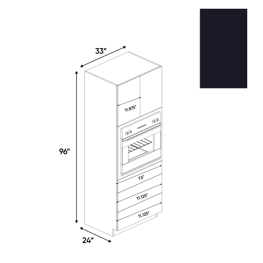 Negro Matte - Tall Oven Cabinet - 33"W x 96"H x 24"D - Pre Assembled - Frameless Cabinet