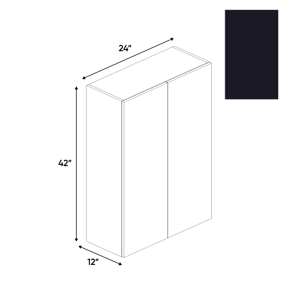 RTA - Negro Matte - Wall Cabinet - 24"W x 42"H x 12"D - Frameless Cabinet