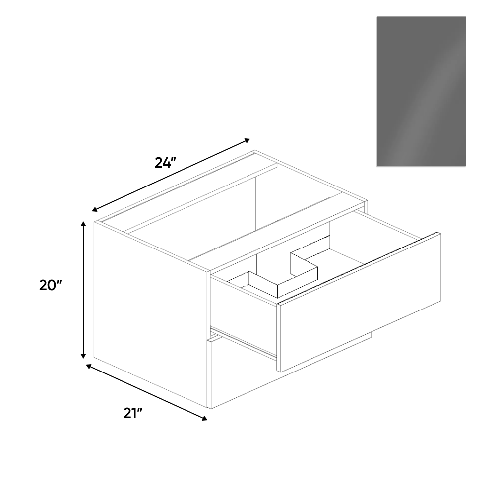RTA - Gris Plomo Gloss - Vanity Hanging Drawer Sink Base Cabinet - 24"W x 20"H x 21"D - Frameless Cabinet