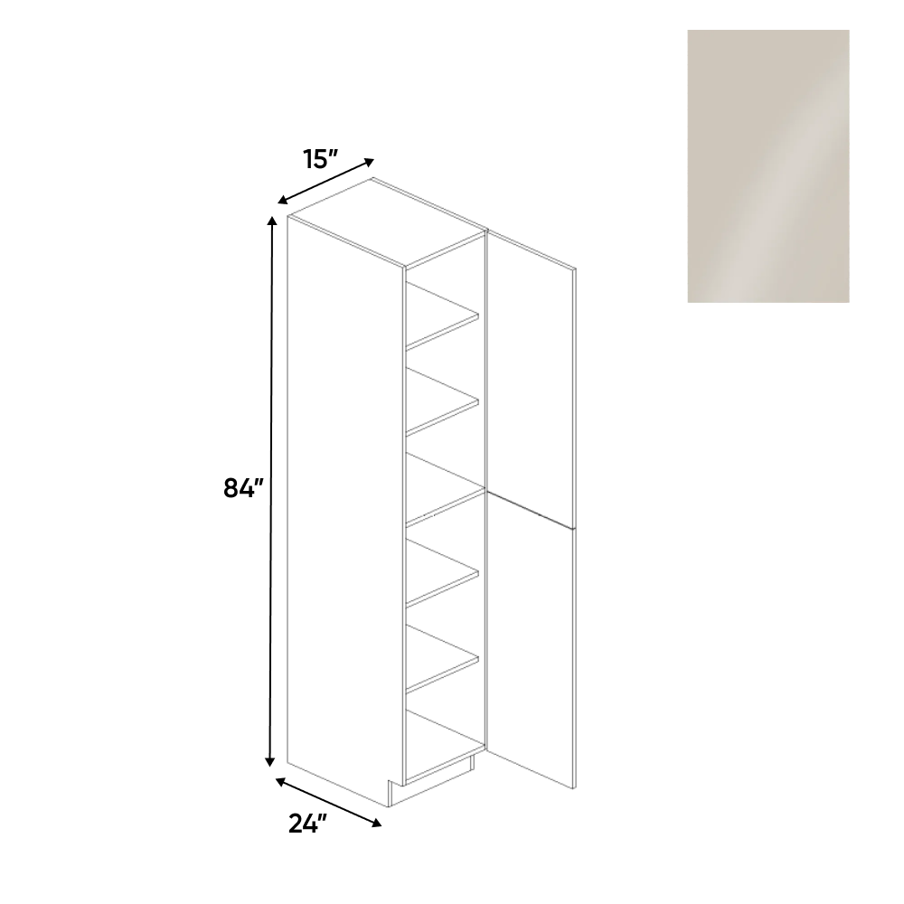 RTA - Cashmere Gloss - Tall Pantry Cabinet - 15"W x 84"H x 24"D - Frameless Cabinet