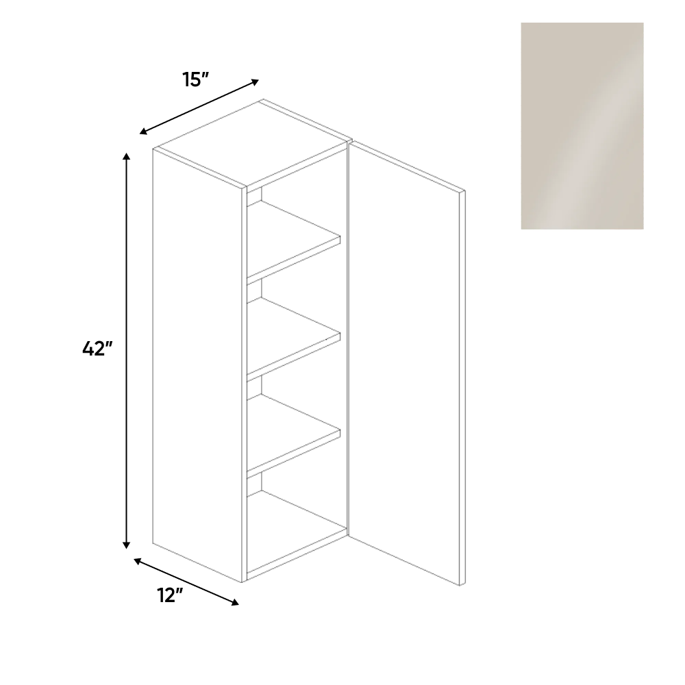 RTA - Cashmere Gloss - Wall Cabinet - 15"W x 42"H x 12"D - Frameless Cabinet