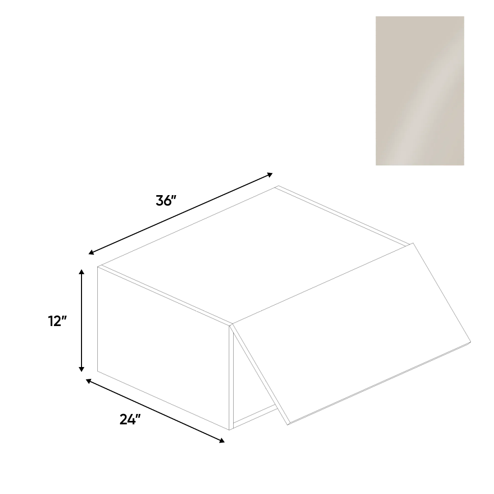 RTA - Cashmere Gloss - Wall Upper Cabinet - 36"W x 12"H x 24"D - Frameless Cabinet